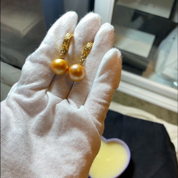 ♥️ SALE✅  SOUTH SEA GOLDEN PEARL IN 18 karats GOLD DANGLING EARRINGS ♥️ - Picture 9 of 10